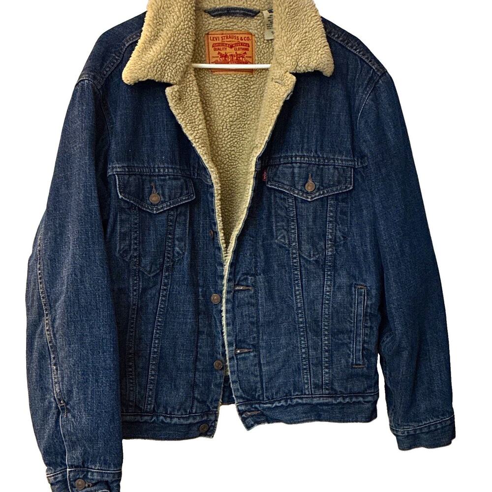 Vintage Levi's Sherpa Trucker Jacket 70520 Men's 742L Blue Denim Coat 2007 sz M